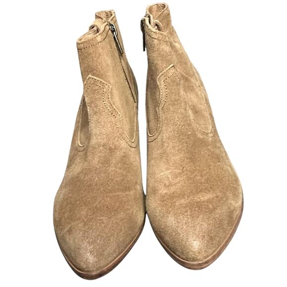 Frye Reina Ankle Boots 10 Cognac Suede Western Ankle Zip Stacked Heel Booties - Picture 8 of 15